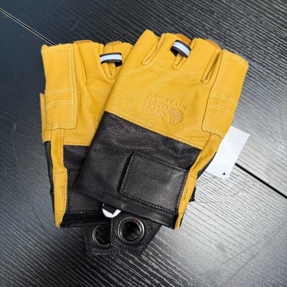 Mountain Hardwear FL Belay Gloves Unisex Large Leather Outdoor Climbing Yellow - Picture 1 of 7